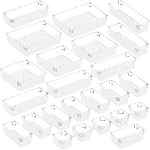 Puroma Multi-Size Small Plastic Storage Bin Set, 24-Pack