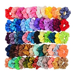 Simnice Multicolor Silk Scrunchies, 60 Count
