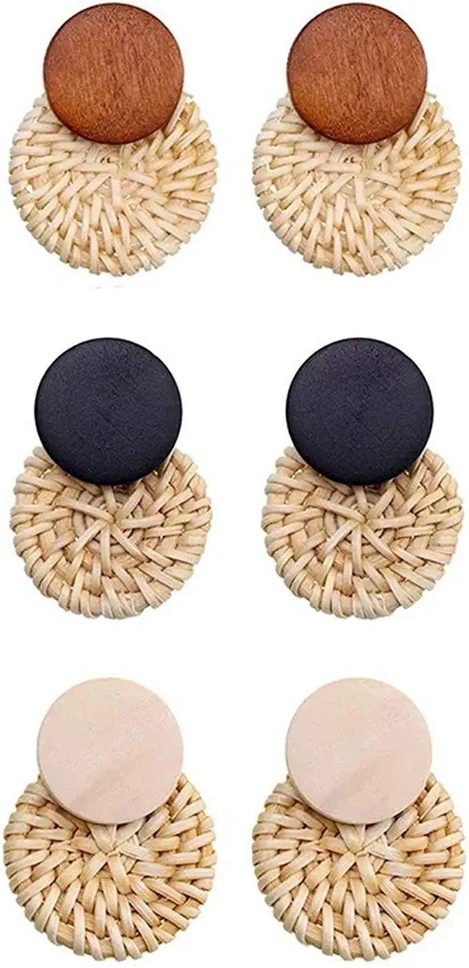 TenFit Wood & Braided Wicker Statement Earrings