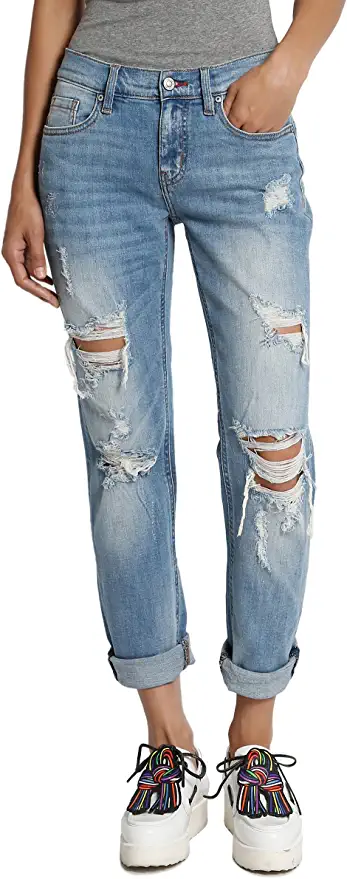 TheMogan Mid Rise Relaxed Ripped Jeans For Women