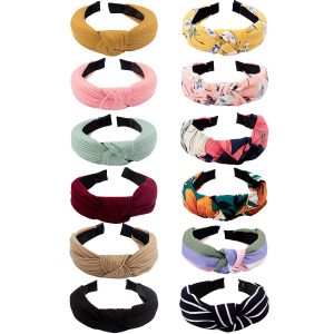 VELSCRUN Assorted Patterns Knotted Headbands, 12-Piece