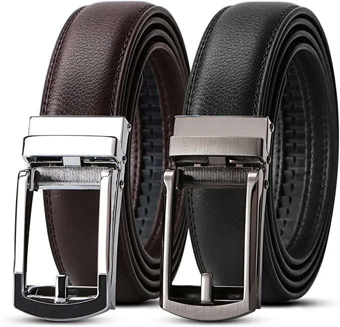 WERFORU Automatic Buckle Leather Ratchet Belts, 2-Pack