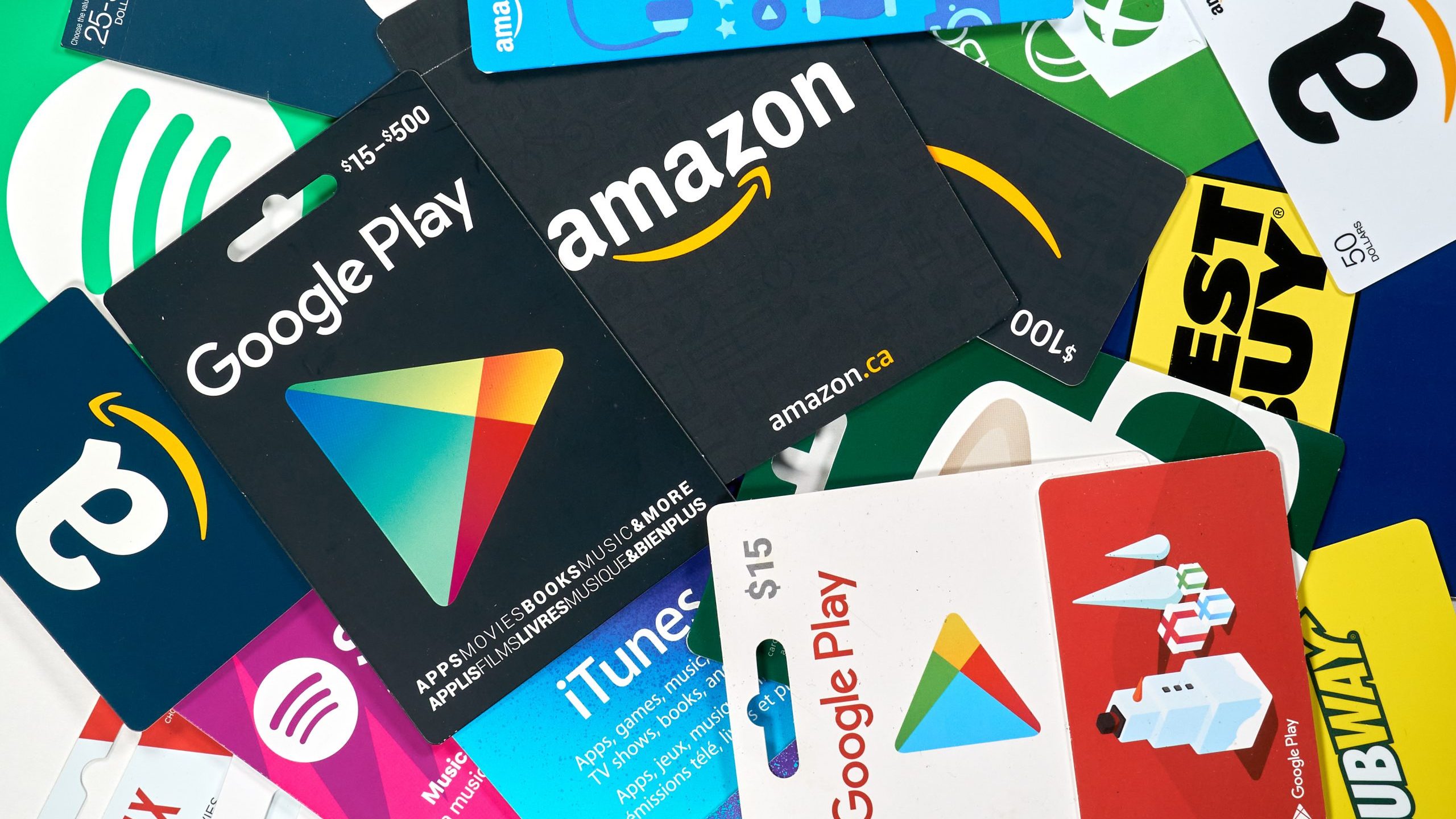 Gift cards for many stores and services