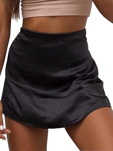 Arjungo Zipper Back A-Line Mini Satin Skirt