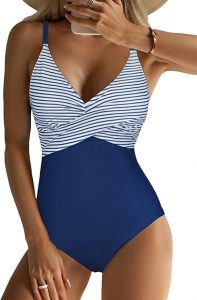 B2prity V Neck Front Cross One-Piece Bathing Suit