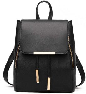 B&E LIFE Drawstring & Magnetic Buckle Faux Leather Backpack