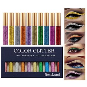 BestLand Pigment Liquid Metallic Glitter Eyeliner, 10 Pack