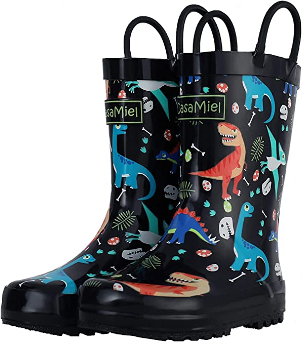 CasaMiel Kids’ Dinosaur Rubber Rain Boots For Boys