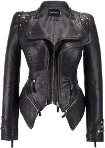 chouyatou Women’s Studded Faux Leather Biker Jacket