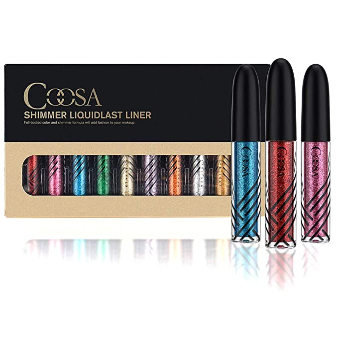 COOSA Waterproof Liquid Glitter Eyeliner, 10 Pack