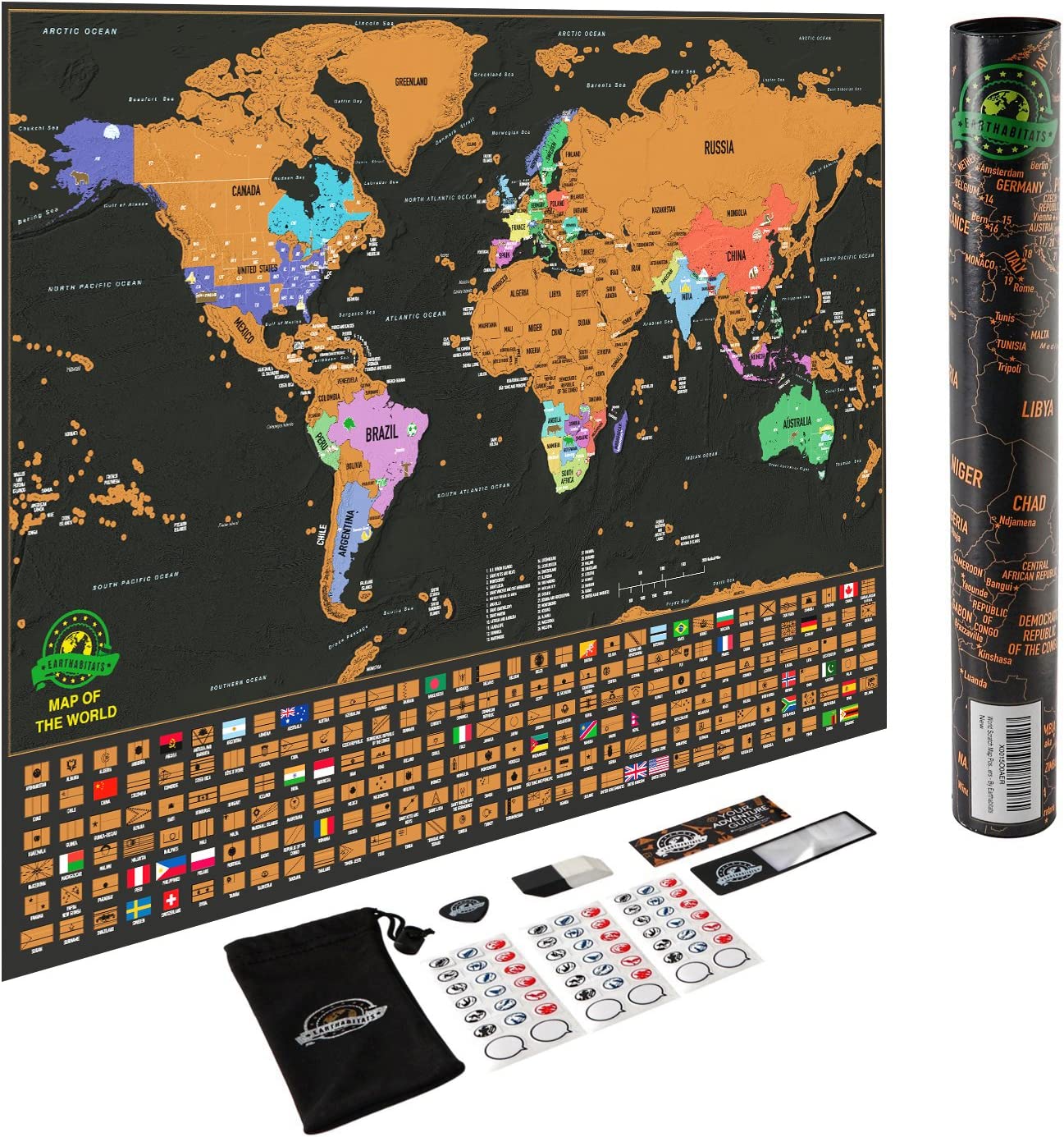 EARTHABITATS Matte Finish Scratch-Off World Map Poster