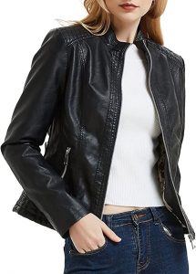 Geschallino Women’s Faux Leather Moto Jacket