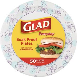 Glad Blue Flower Heavy Duty Disposable Paper Plates, 50 Count