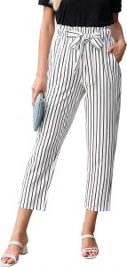 GRACE KARIN High Waist Fabric Belt Women’s Striped Pants