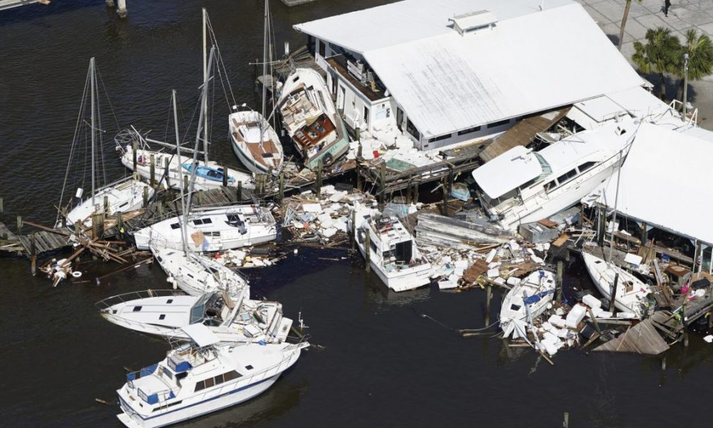 Some wrecked boats are shown in Fort Myers Beach, Florida, after Hurricane Ian.