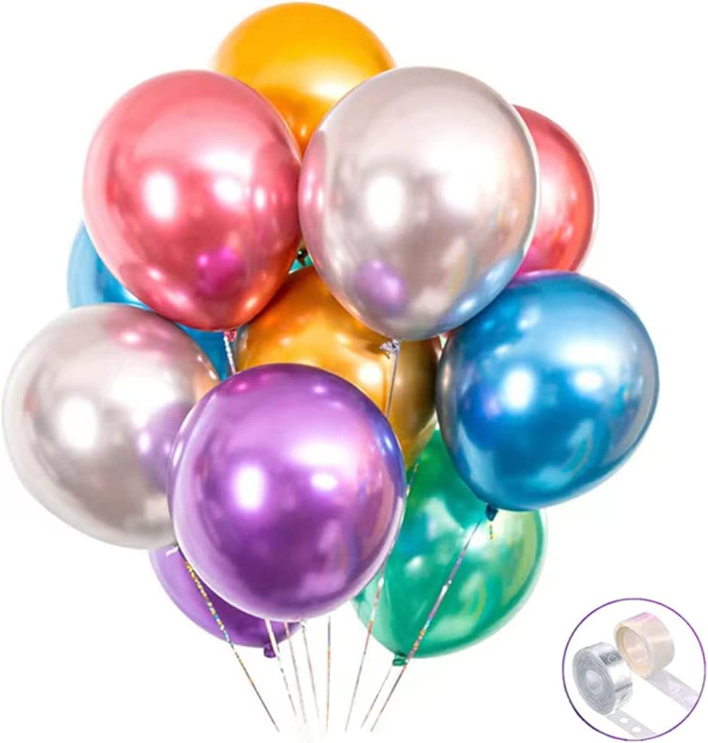 JHBVHBH Easy Inflate Rubber Metallic Balloons, 100-Piece