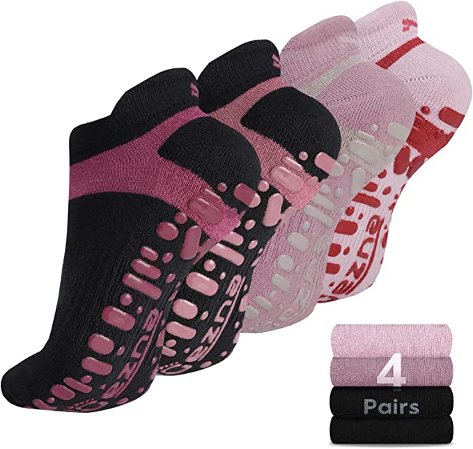 Muezna Anti-Skid Silicone Grip Barre Socks, 4-Pair