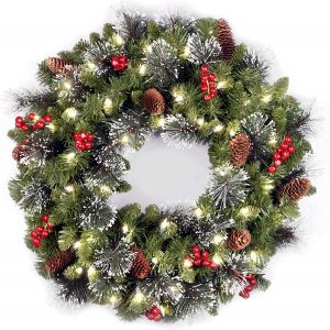 National Tree Company Pre-Lit Faux Spruce Christmas Outdoor Wreath