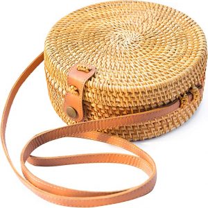 Natural NEO Leather Straps Rattan Women’s Woven Bag