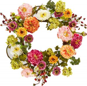 Nearly Natural Synthetic Materials Peony Outdoor Wreath