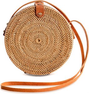 Novum Crafts Circle Shape Wicker Women’s Woven Bag