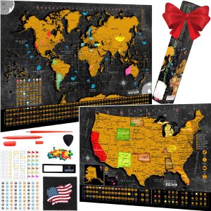OVANTO Pins & Stickers Scratch-Off World Map Poster Kit
