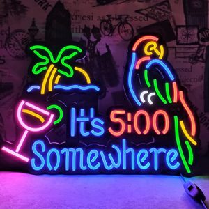 PIPROX It’s 5:00 Some Where & Parrot LED Neon Signs