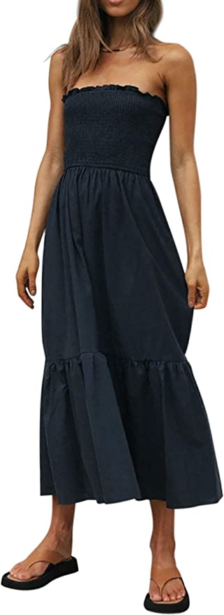 Deloreva Stretch Fabric Strapless Midi Dress