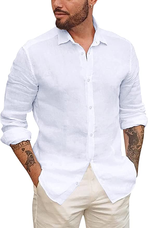 Runcati 100% Cotton Long Sleeve Men’s Beach Shirt