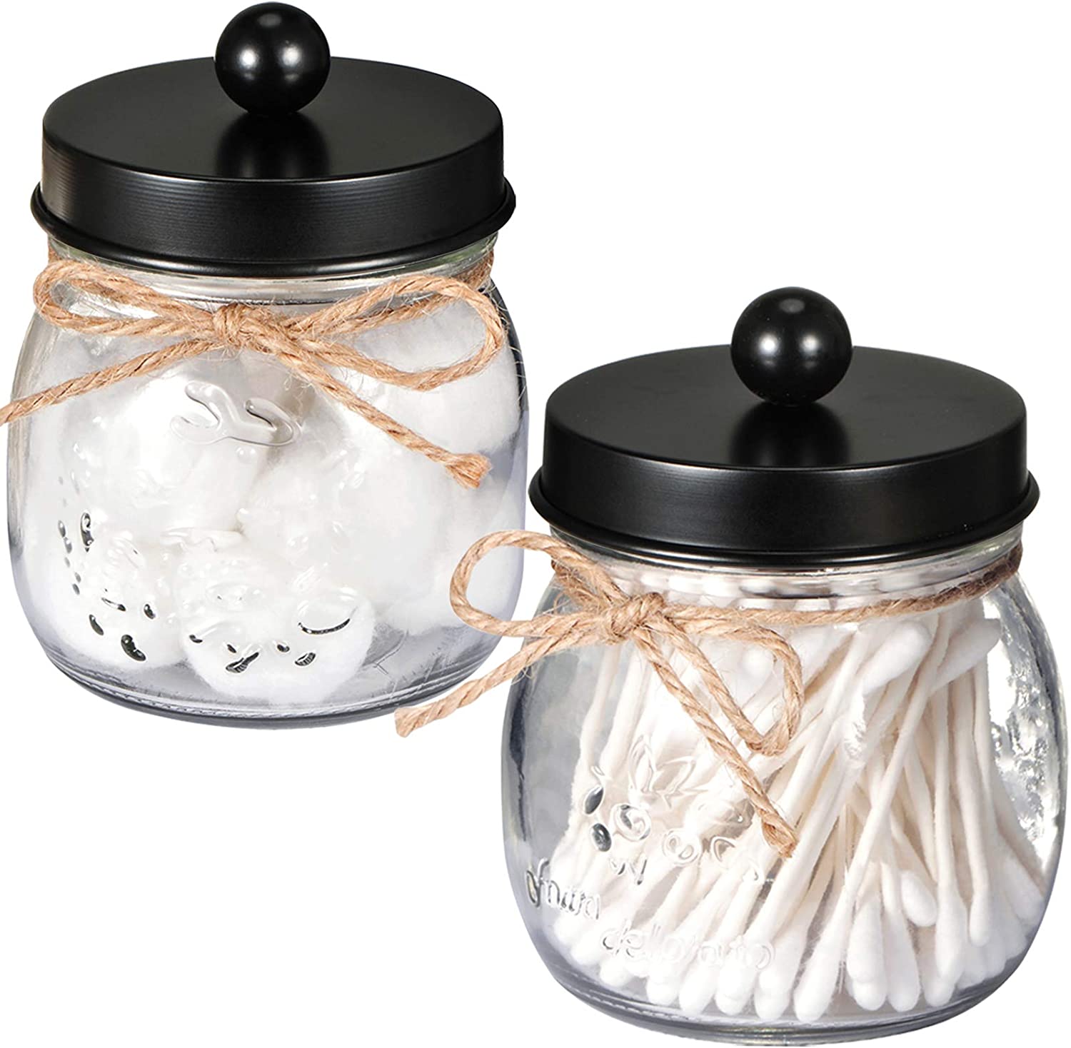 SheeChung Twine Wrapped Mason Jar Bathroom Canisters, 2-Pack