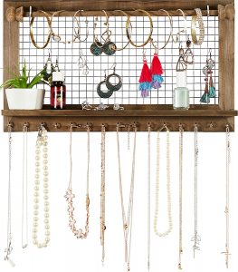 SoCal Buttercup Wood & Wire Mesh Wall-Mounted Necklace Organizer