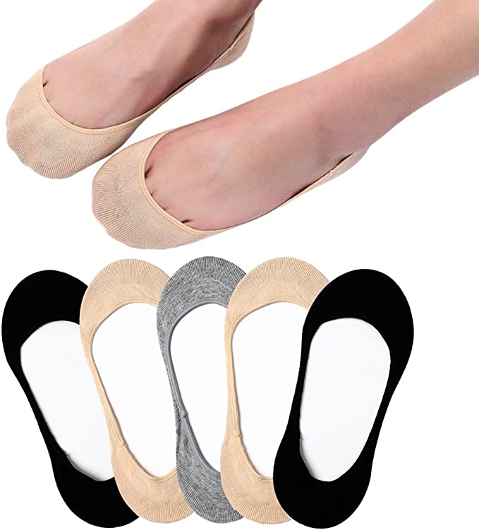 Toes Home Silicone Grippers Stretchy No Show Socks, 5-Pair