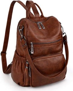 UTO Exterior Water Bottle Pocket Faux Leather Backpack