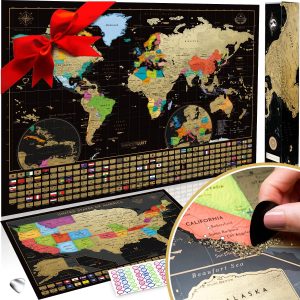 W WANDERLUST MAPS USA Map & Scratch-Off World Map Posters, 2-Pack