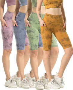 WHOUARE High Waisted Pocket Tie Dye Yoga Shorts, 4 Pack