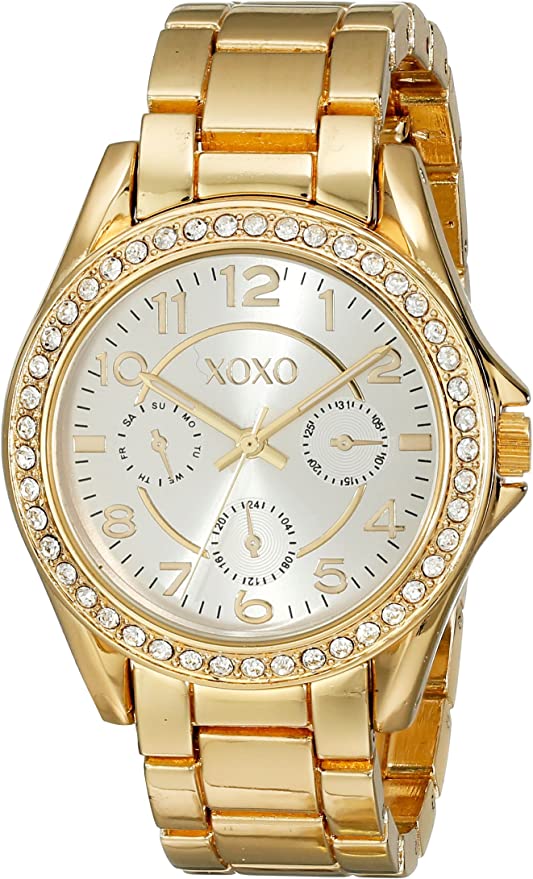 XOXO Rhinestone Bezel Women’s Gold-Tone Watch