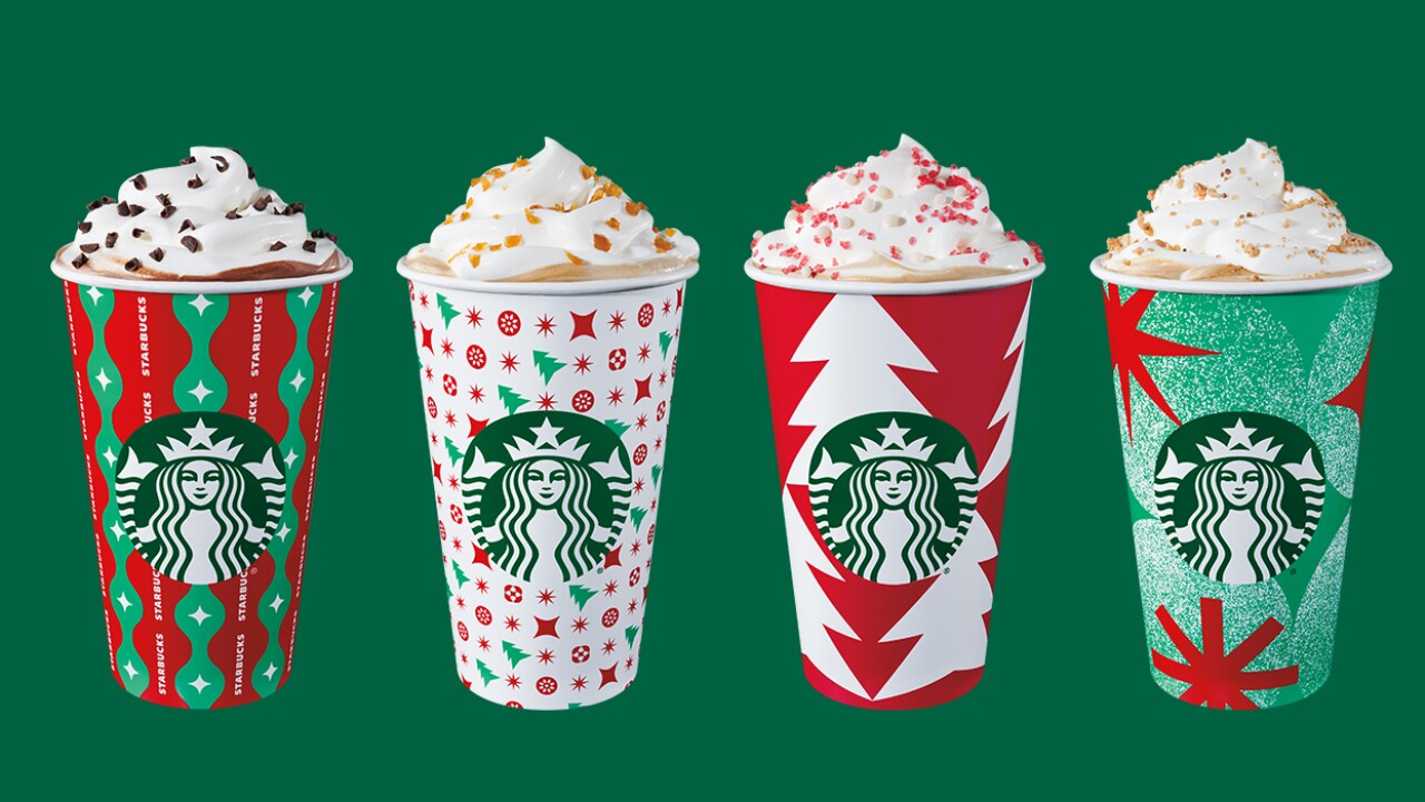 Starbucks holiday drinks in holiday cups