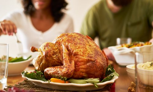 Thanksgiving turkey at dinner table