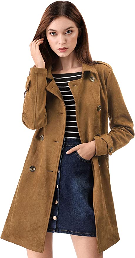Allegra K Faux Suede Double-Breasted Women’s Trench Coat