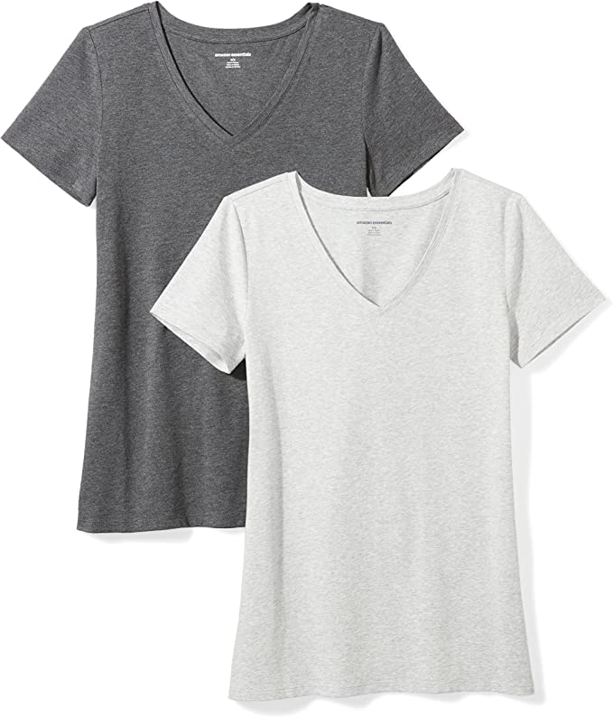 Amazon Essentials Short Sleeve Jersey Women’s V-Neck Shirts, 2-Pack