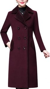 Aprsfn Women’s Double-Breasted Faux Fur Lapel Wool Blend Coat