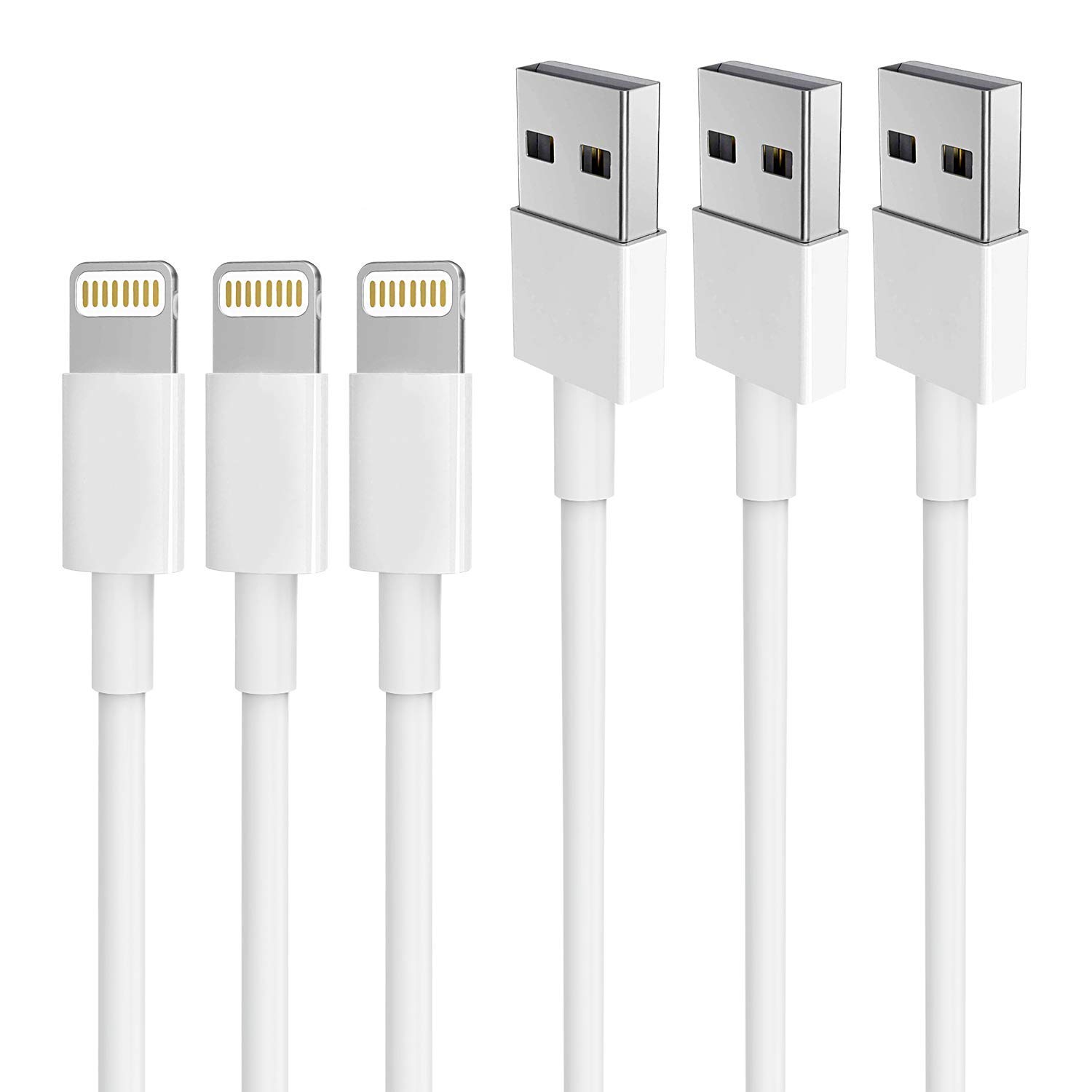 AUNC Extra Reach Tangle-Free iPhone Charger Cords, 3-Pack