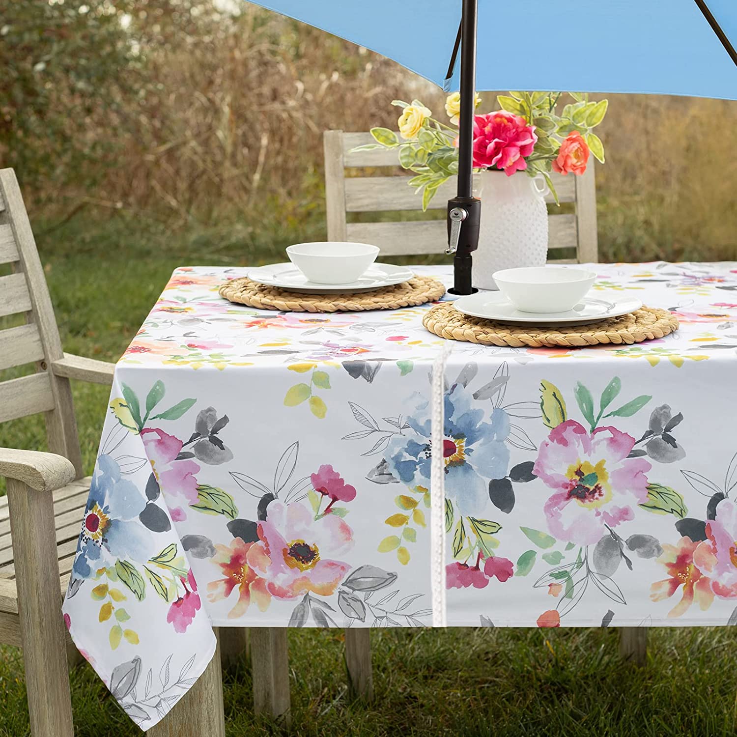 Benson Mills Spill Resistant Round Tablecloth With Umbrella Hole