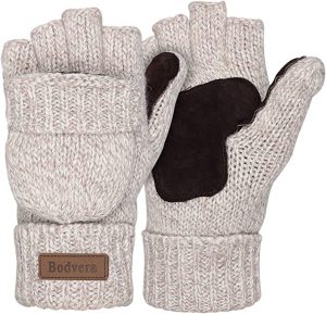 Bodvera Leather Palm Convertible Fingerless Women’s Mittens