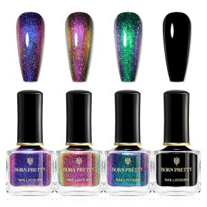 BORN PRETTY Assorted Colors Holographic Nail Polish, 4-Piece