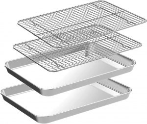 CEKEE Dishwasher Safe Polished Stainless Steel Bakeware, 4-Piece