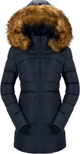 CHERFLY Faux Fur Hooded Down Puffer Jacket For Women