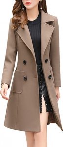 Chouyatou Women’s Elegant Notched Collar Double Breasted Wool Blend Coat