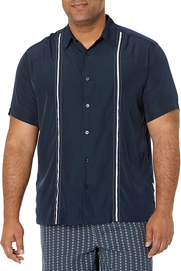 Cubavera Contrast Stitching Short-Sleeve Collared Button-Down Shirt