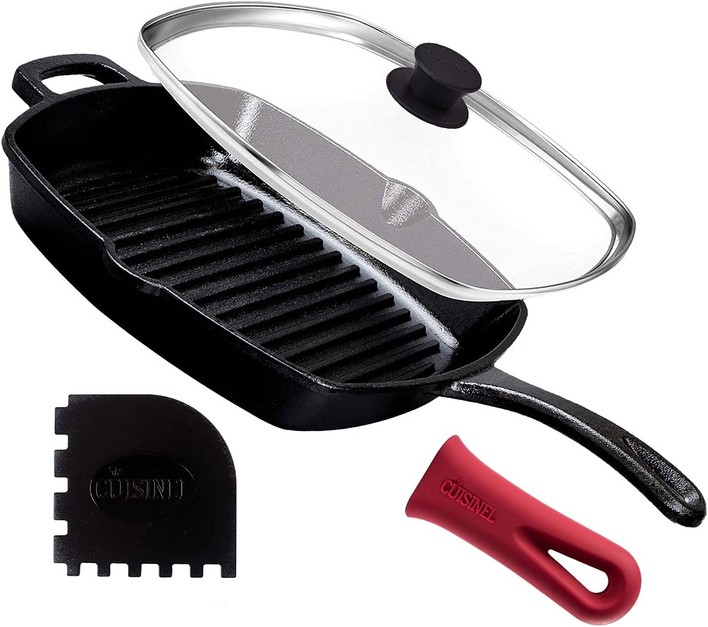 cuisinel Easy Clean Traditional Cast Iron Grill, 10.5-Inch